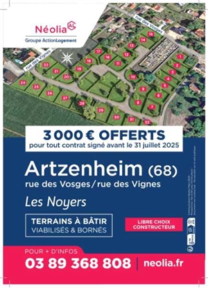 terrain à la vente -   68320  ARTZENHEIM, surface 624 m2 vente terrain - UBI472436912